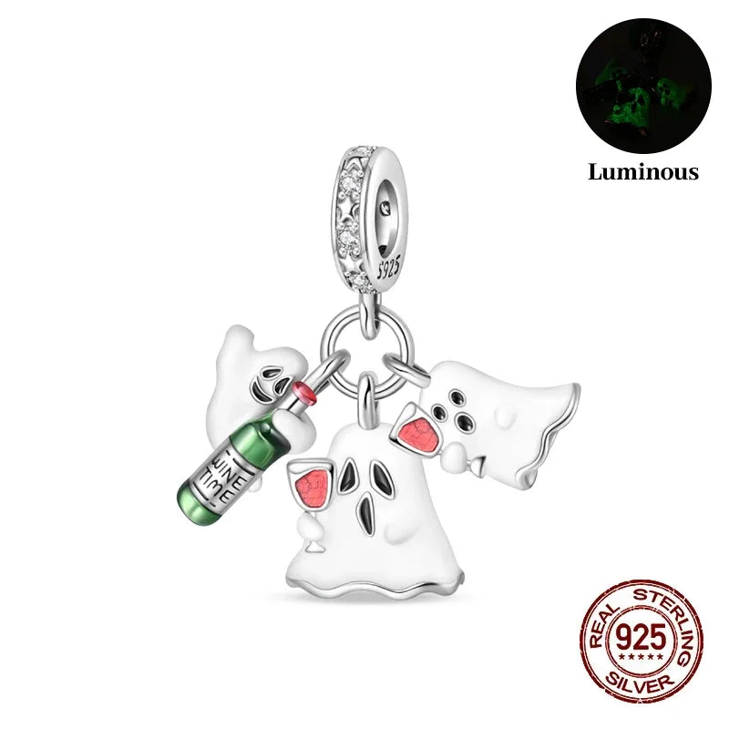 925 Sterling Silver Halloween Luminous Skull & Pumpkin Charms | Fits Original Pandora Bracelet | Party DIY Jewelry Gift