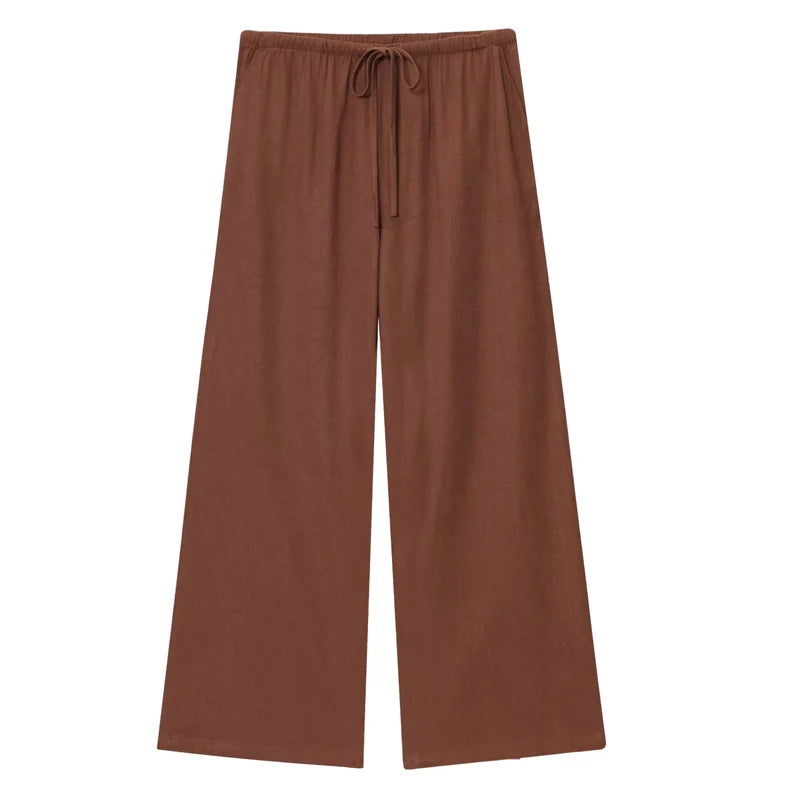 HXAO Women’s Baggy Wide Pants – Summer Linen Casual High Waist Pleated Trousers Black & White