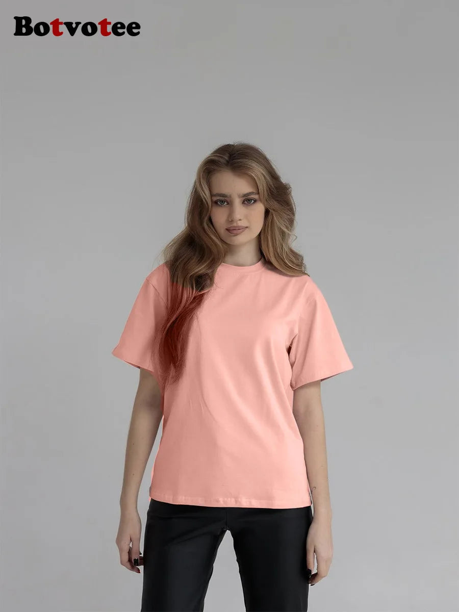 Botvotee 21 Colors Oversized Basic T-Shirts for Women | 100% Cotton Casual Summer Tops | Solid Color Loose Fit Tees