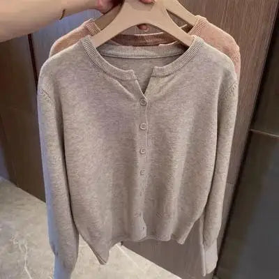 Soft Woolen Knitted Cardigan for Women – Loose Fit V-Neck Korean Style Sweater Jacket, Spring 2024 Outerwear