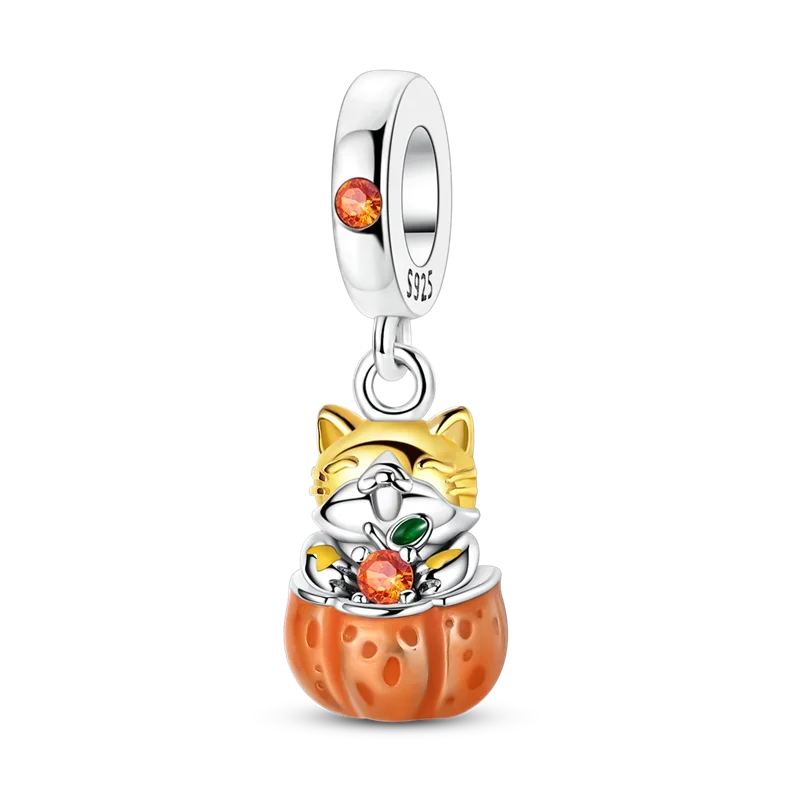925 Sterling Silver Golden Autumn Charms | Maple Leaf & Pumpkin Beads Fit Original Bracelet DIY Jewelry Gift