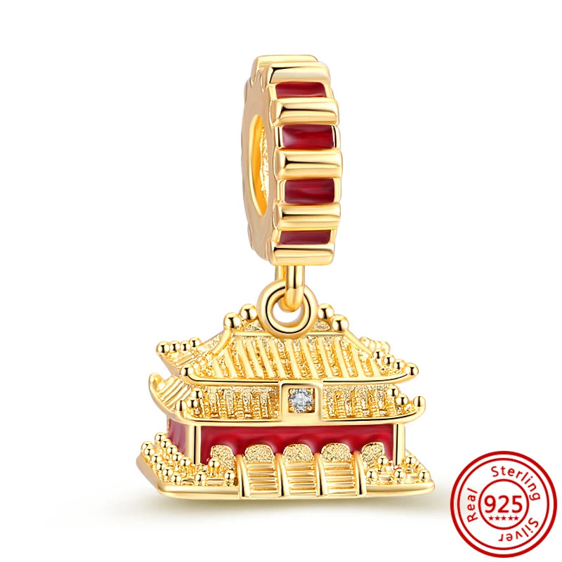 New Plated Gold Sparkling Charm Palace Museum Chicken Cactus Bee Bead | Fit Original 925 Silver Bracelet DIY Jewelry Gift