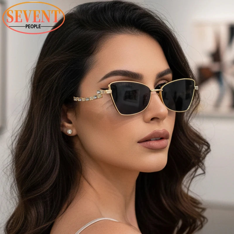 Small Frame Sexy Cat Eye Sunglasses for Women 2025 – Luxury Brand Metal Rhinestone Sun Glasses | UV400 Outdoor Shades
