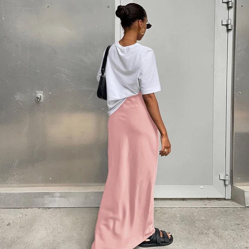 2024 Women’s Fashion Satin High Waist Midi Skirt – Stylish, Chic & Versatile Female Skirt