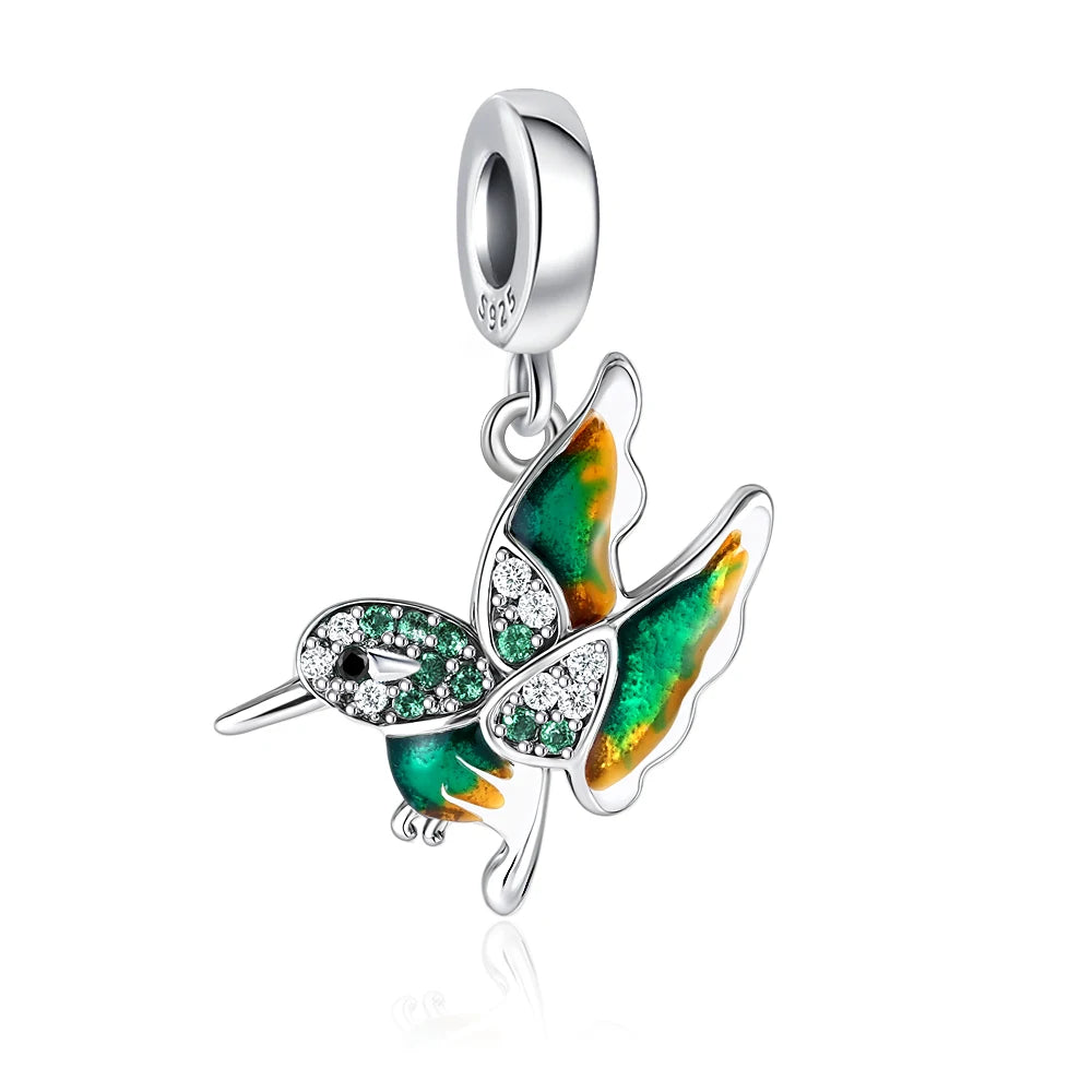 925 Sterling Silver Hummingbird & Swallow Pendant Charm | Fits Original European Bracelet DIY Women Jewelry