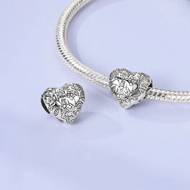 New Love Heart Shaped 925 Sterling Silver Charms – Family & Friendship Charm Beads Fit Original Bracelets for Women