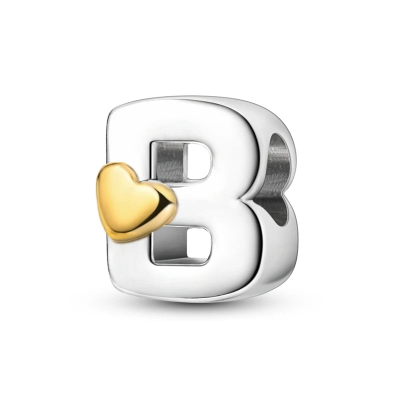 925 Sterling Silver Alphabet Letter A–Z Charm Beads | English Initial Pendant for Original Bracelet DIY Jewelry Making
