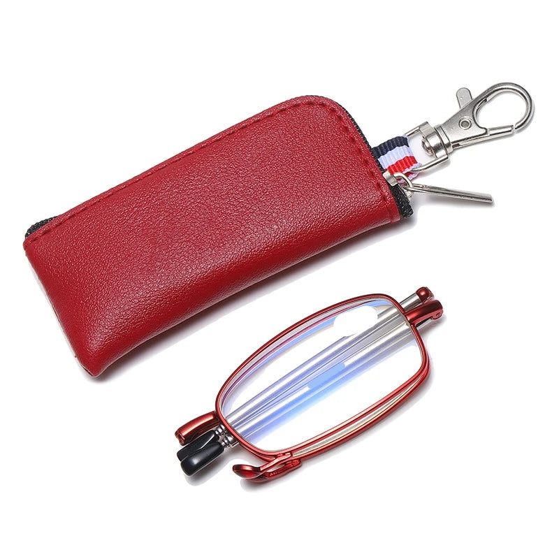 Foldable Reading Glasses Men Women Metal Frame Blue Light Resistant EyeGlasses with Zipper Bag Prescription Eyewear +1.0 To +4.0