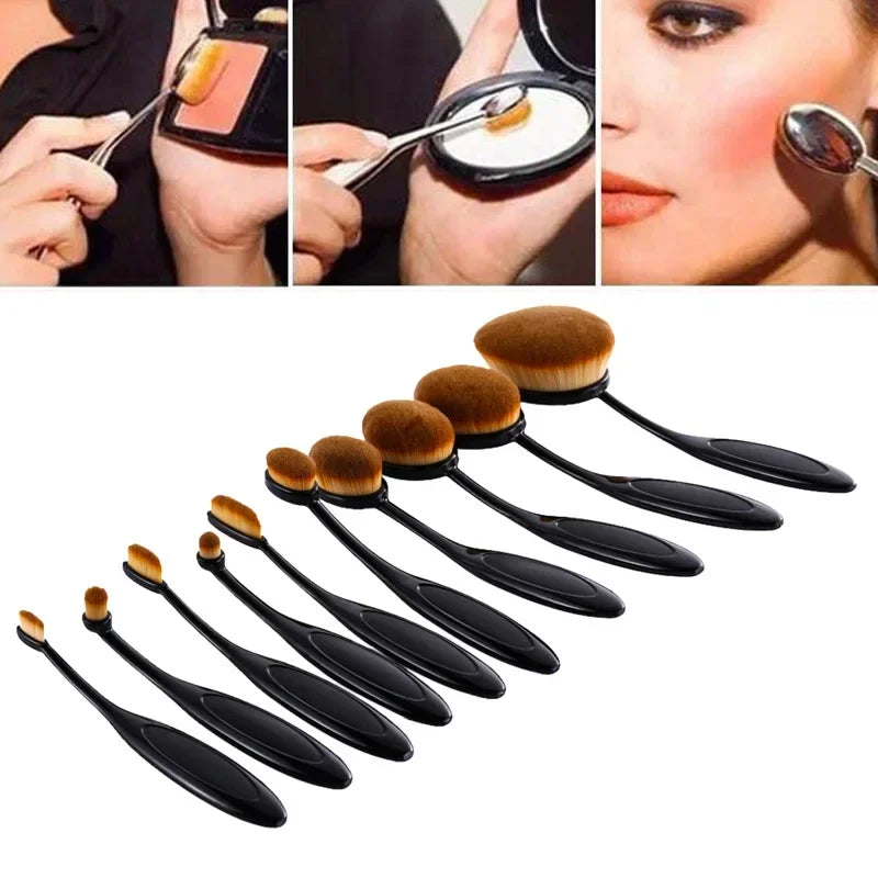 10 PCS Oval Makeup Brush Set – Toothbrush Style Foundation, Contour, Powder, Blush & Eyeshadow Cosmetic Tools