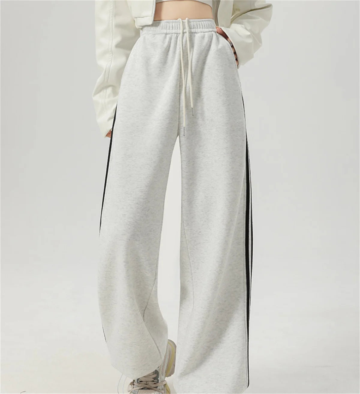 Women’s Stripe Chic Straight Pants | High Waist Color-Blocked Sweatpants | Autumn Spring Casual Streetwear