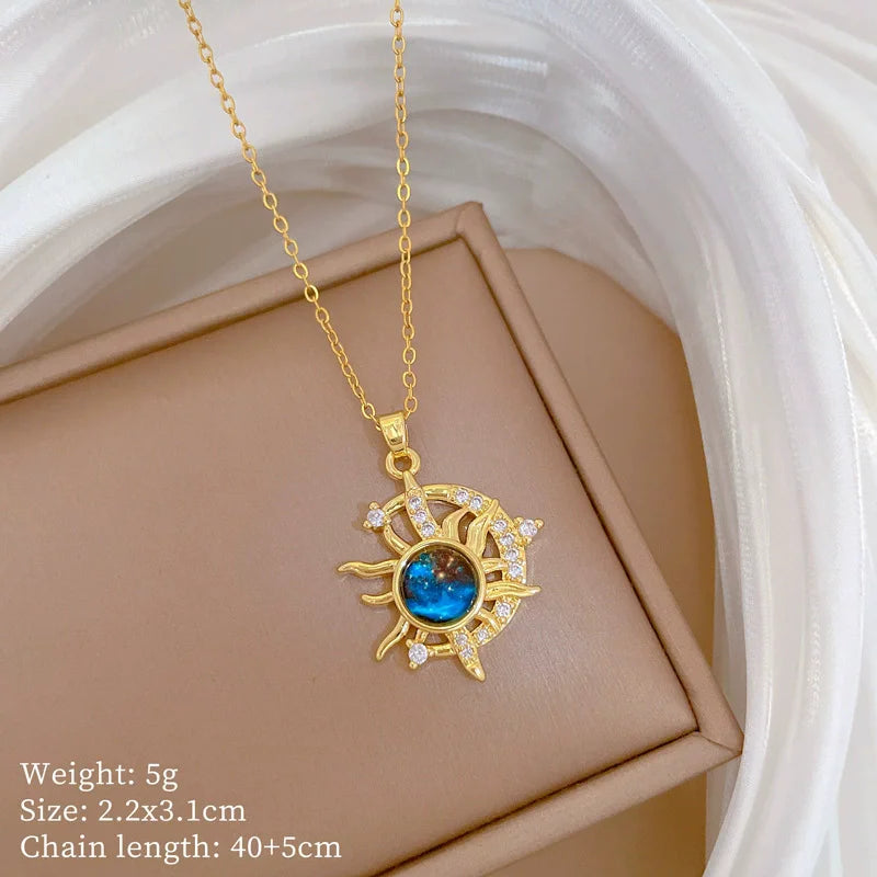 Sun Necklace for Women – Gold Plated Opal Sun Pendant Rapunzel Choker Wedding Party Jewelry Gift