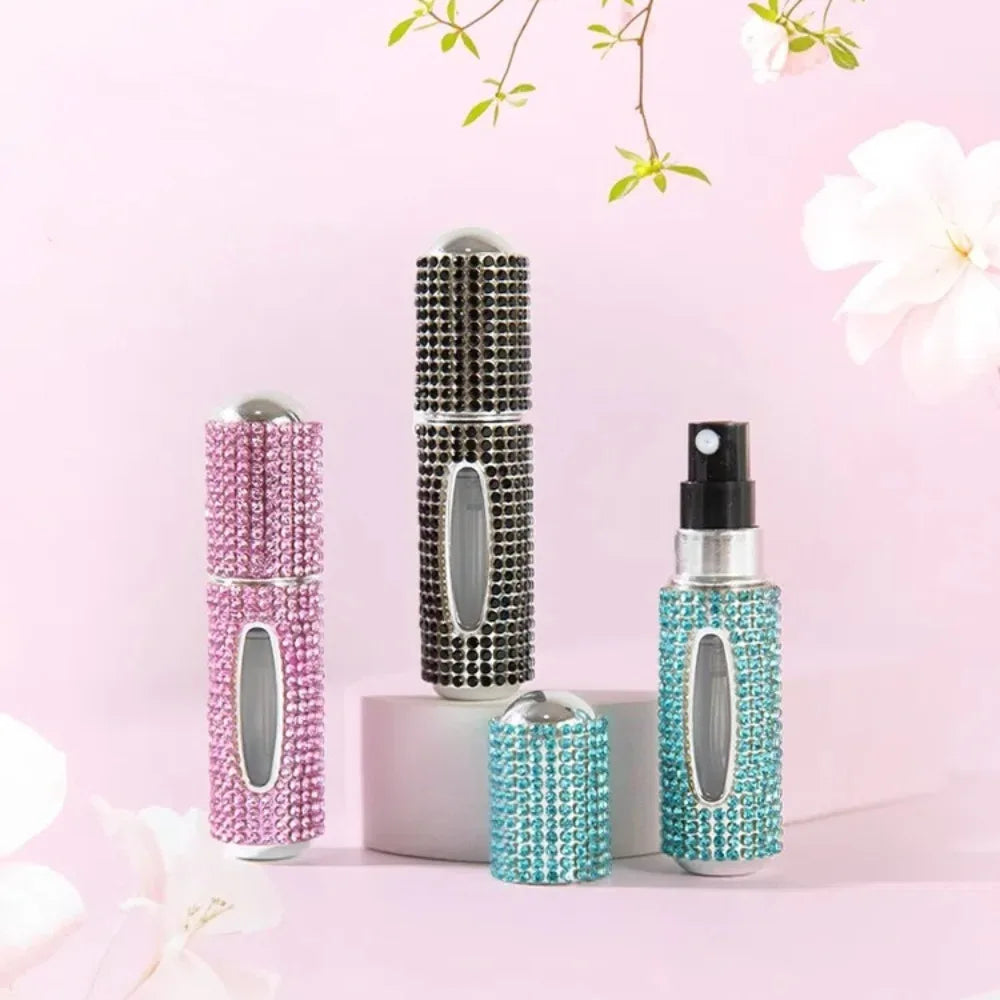 5ML Mini Perfume Bottle – Diamond-Encrusted Crystal Bling Glitter | Travel Empty Pump Container