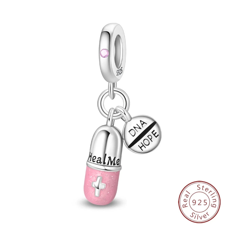 Doctor Nurse 925 Sterling Silver Charms Beads | Original Trendy Medical Pendant for DIY Bracelet Jewelry