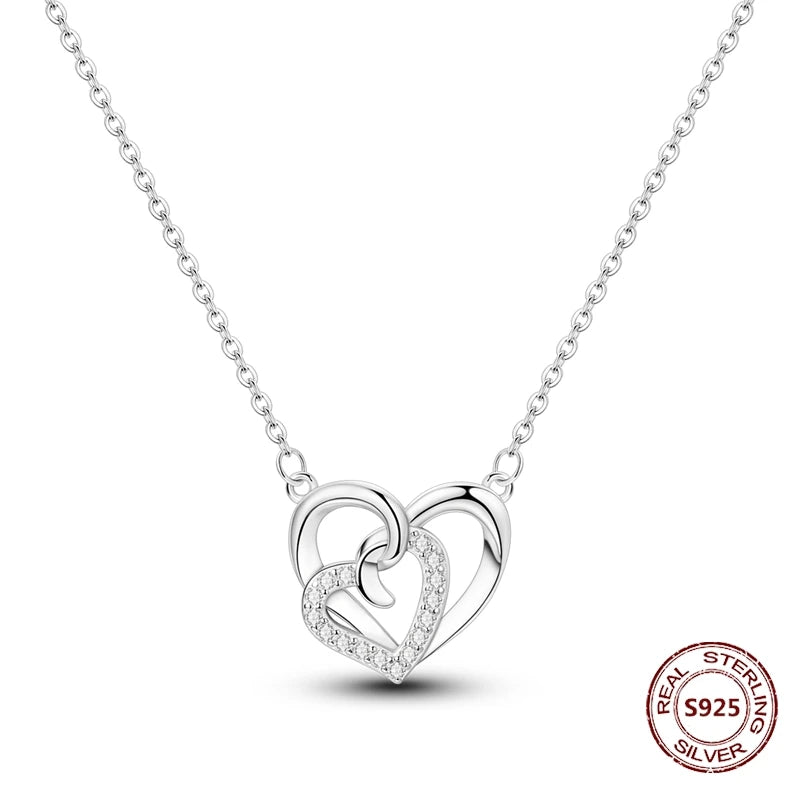 Heart to Heart Necklace 925 Sterling Silver Love Pendant Chain for Women – Wedding & Engagement Fine Jewelry