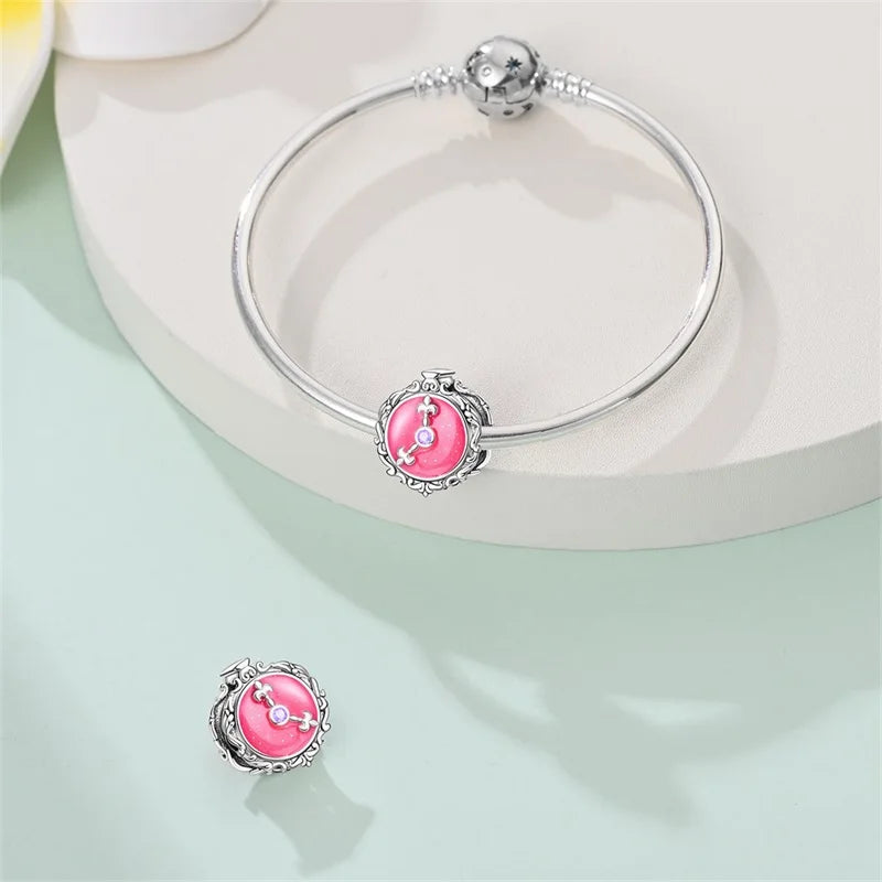925 Silver Plated Magic Mirror Princess Angel Pink Charm Beads | Fits Original Pan 925 Bracelet | Exquisite DIY Jewelry