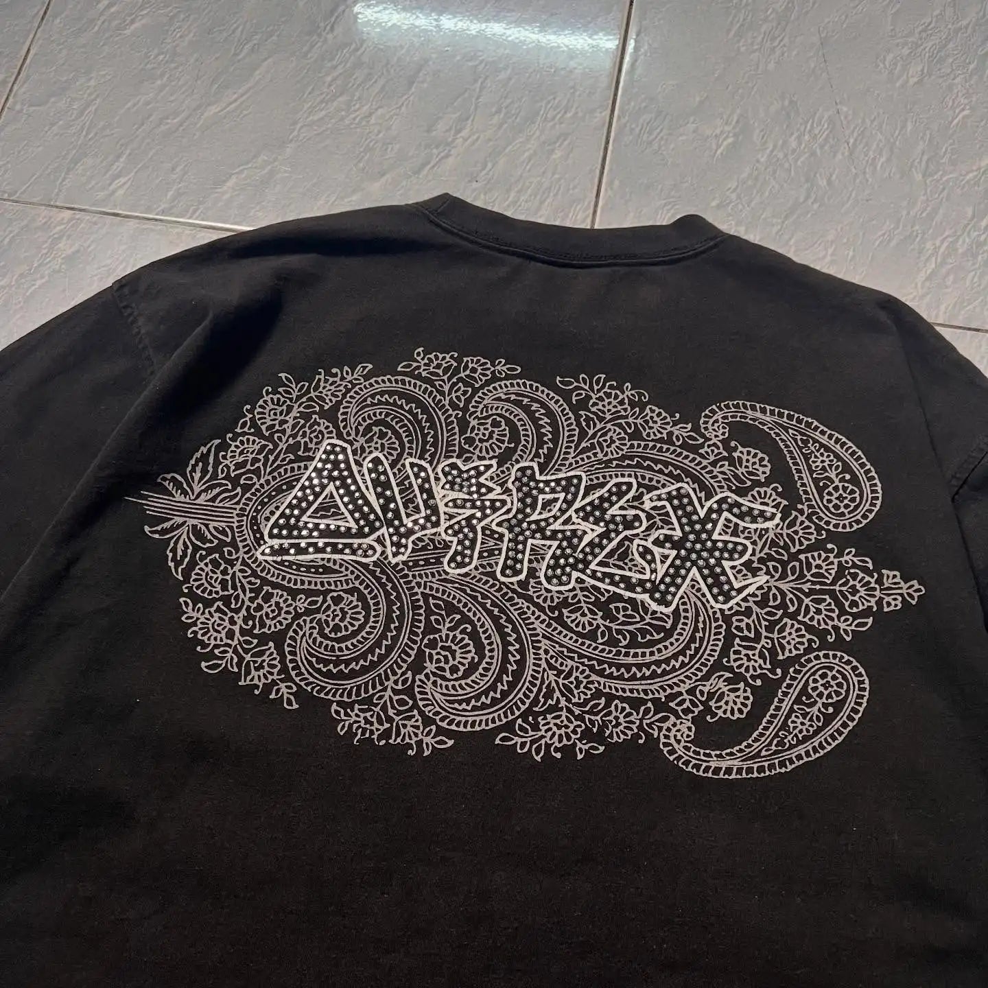 Vintage Avirex Black Short Sleeve T-Shirt | Rhinestone Double-Sided Print Retro Streetwear Top