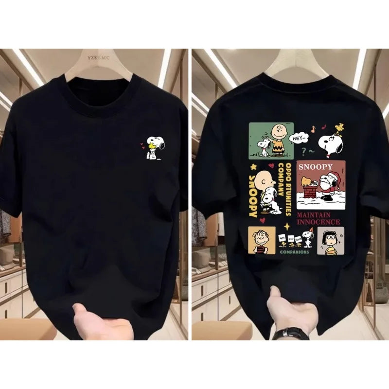 Large Cute Snoopy Cartoon Printed Cotton T-Shirt – Unisex Summer Streetwear Loose Fit Couple Top 🐶👕