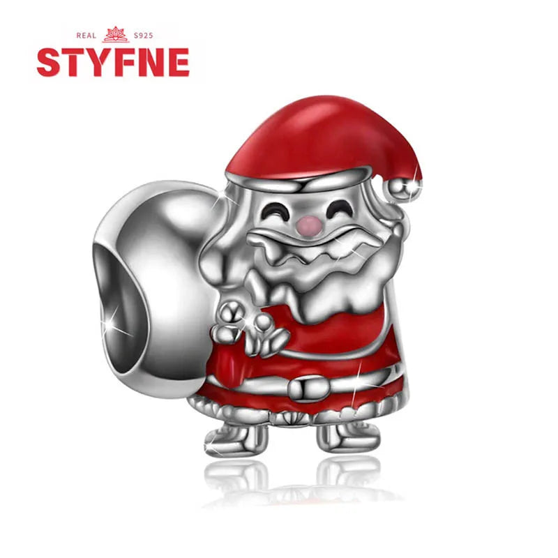 Santa Claus Christmas Snowman Silver Pendant for Women | Fits Original DIY Bracelets | Holiday Love Gift Jewelry