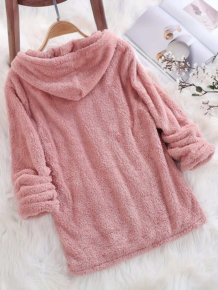 Women’s Fleece Solid Color Hoodie | Warm Casual Hooded Sweatshirt for Autumn & Winter 2024