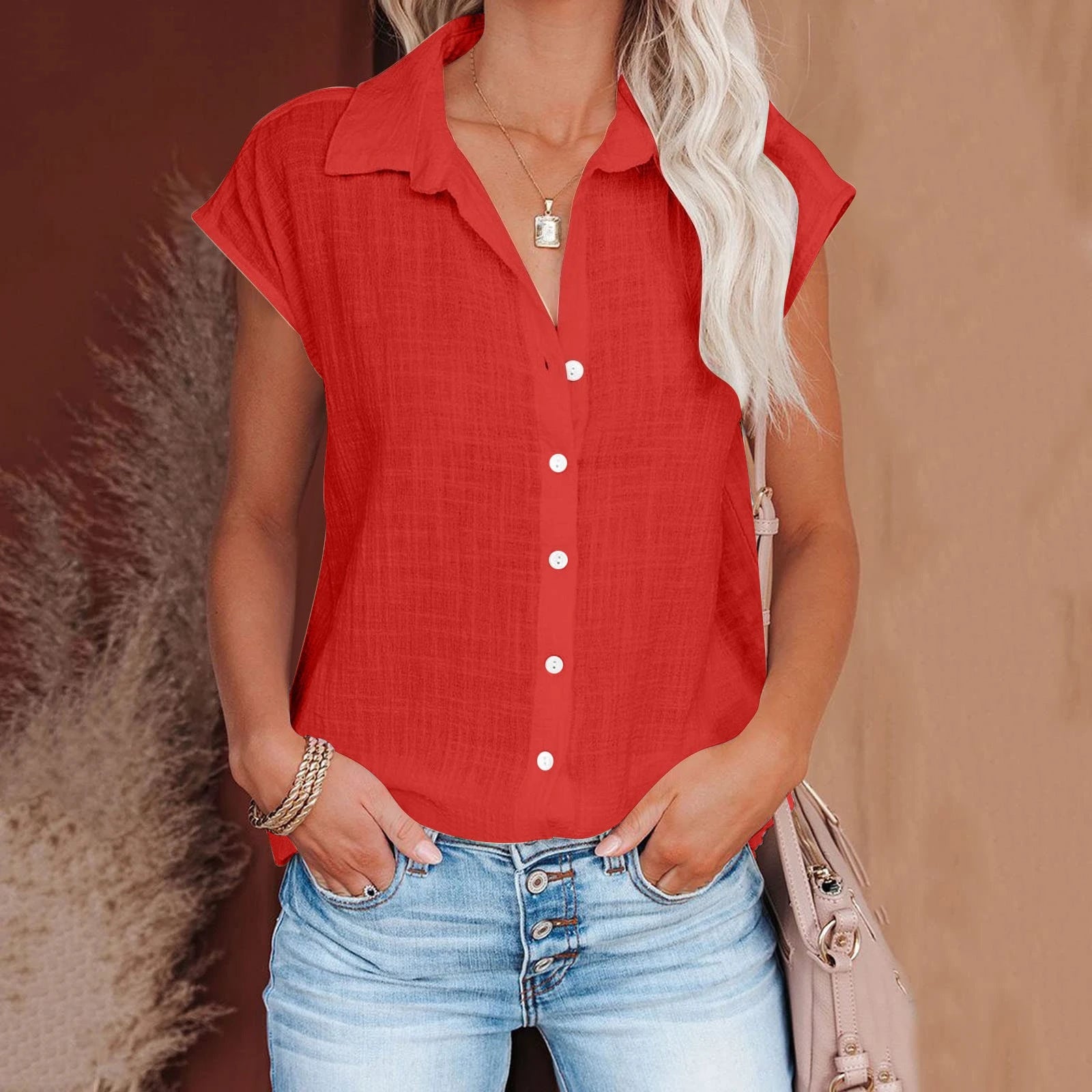 Summer Solid Cotton Linen Shirt for Women – Casual Short Sleeve Loose T-Shirt Ladies Thin Tee Top 🌿✨