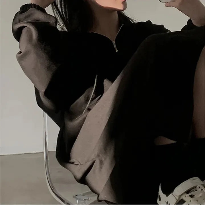 Chic Winter College Long Hoodie Dress ❄️ Lazy Fleece A-Line Side Slit Dress 👗 Pure Color Polyester Fiber 🧵