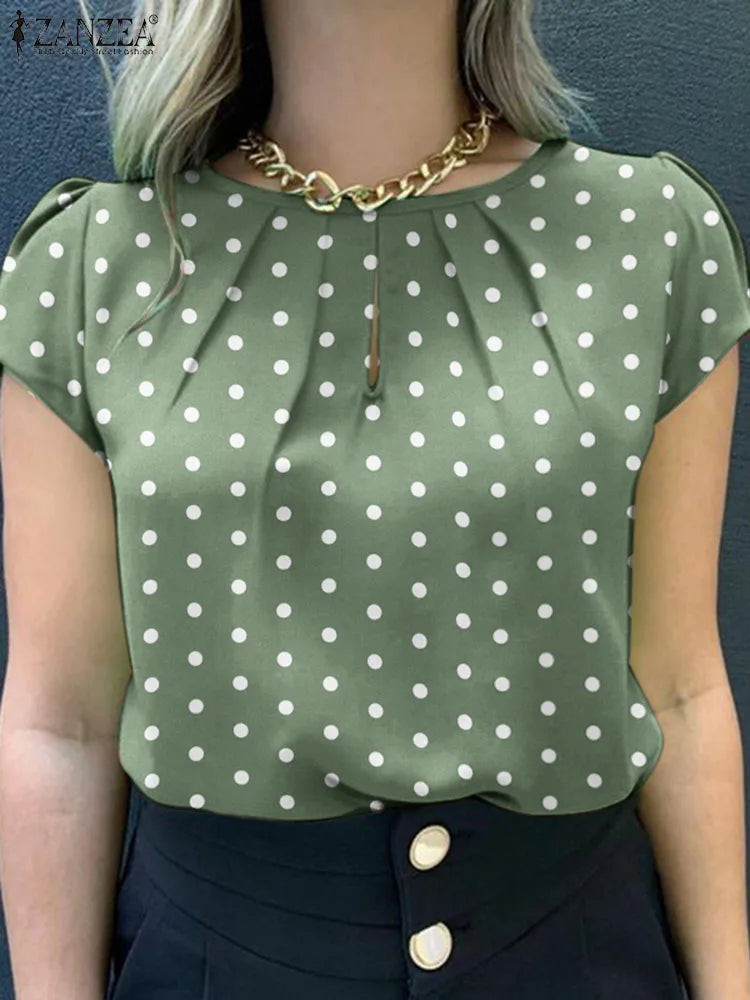 2024 Summer Tunic Top 🌸 ZANZEA Polka Dot Short Sleeve Blouse Women ✨