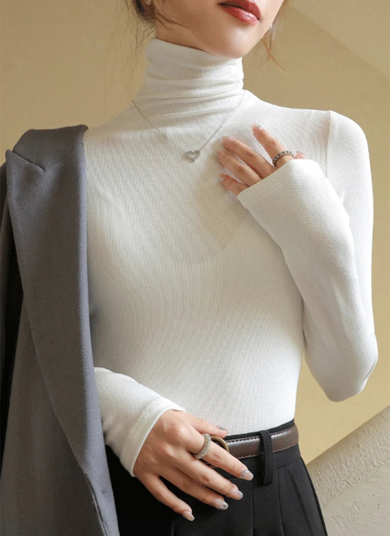 Women's Turtleneck Knitted Sweater | Autumn Slim Fit Pullover | High-End Long Sleeve Basic Top