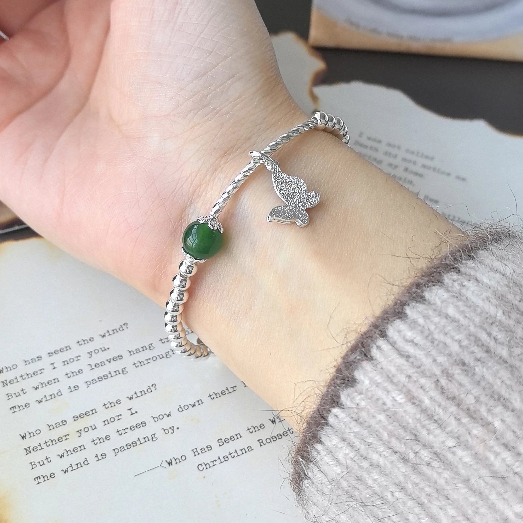 925 Sterling Silver Green Leaf Bracelet | Elegant Nature-Inspired Bangle for Women Girls Fashion Jewelry Gift