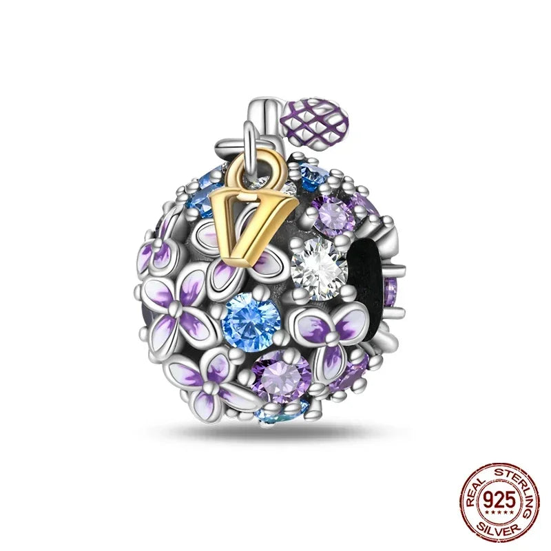 925 Sterling Silver Classic Purple Retro Heart Charm | Lotus Angel Beads for Bracelet & Necklace DIY Jewelry