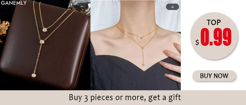 GANEMLY 316L Stainless Steel Water Drop Pendant Necklace – 18K Gold Plated Trendy Women’s Jewelry Gift