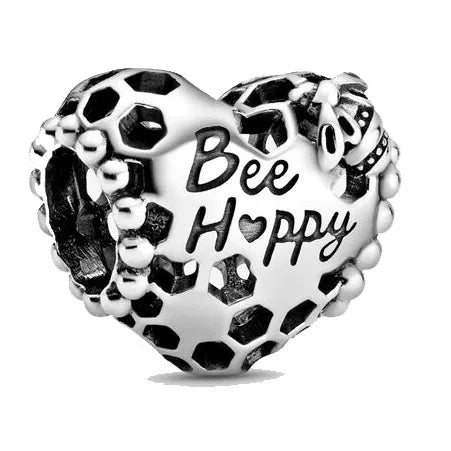 New 925 Silver Sparkling Paw Print & Heart Bee Happy Charm Bead | Fit Pandora Bracelet DIY Women Jewelry