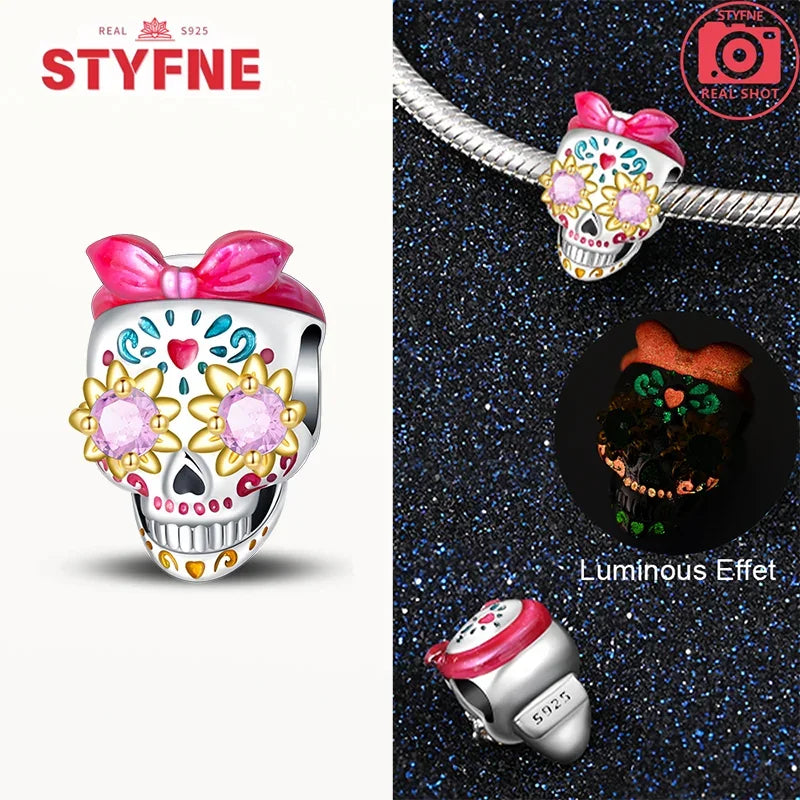 925 Sterling Silver Halloween Skull & Ghost Charms – Colored Beads Fit Original Pandora Bracelet DIY Jewelry Gift for Women