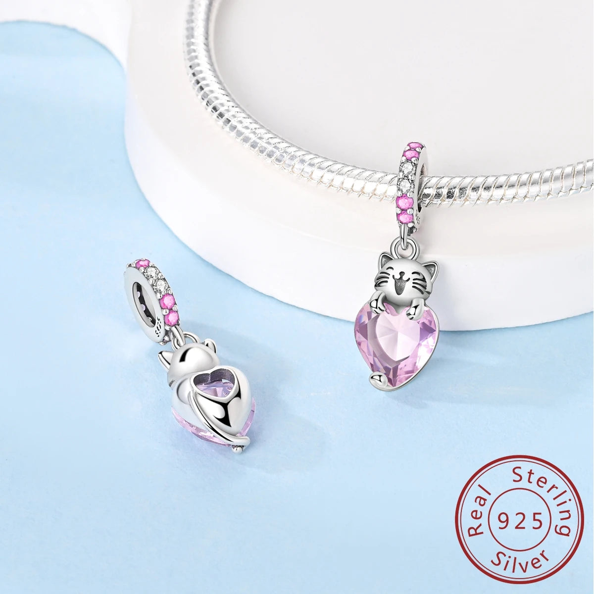 925 Sterling Silver Pink Zircon Heart Cross Charm | Fits Pandora Original Bracelet | Women’s Pendant DIY Jewelry Gift