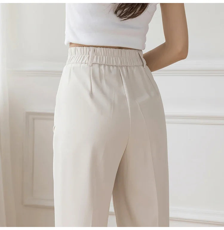 Women’s High Waist Suit Pants | Summer Black Harem Business Pants | Korean Style Pocket Thin Nine-Point Trousers