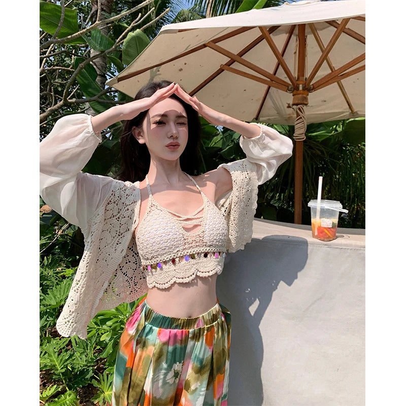 Vacation Style High Waist Wide Leg Pants – Thin Long Ethnic Print Pants for Beach & Holiday Wear