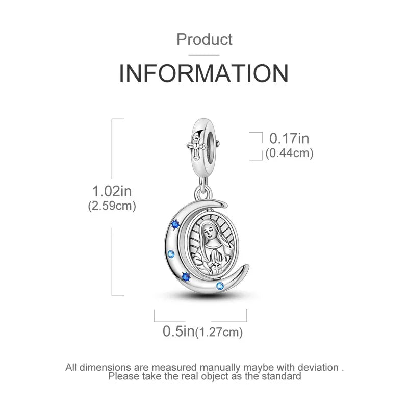 925 Sterling Silver Virgin Mary Dangle Charm | Fits Pandora Bracelet | Our Lady Pendant Bead | Religious DIY Jewelry Gift