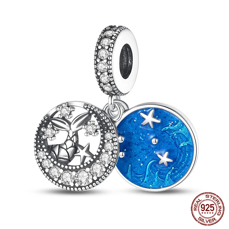Blue Ocean Series 925 Sterling Silver Turtle Crab Mermaid Charms for 3mm Bracelet