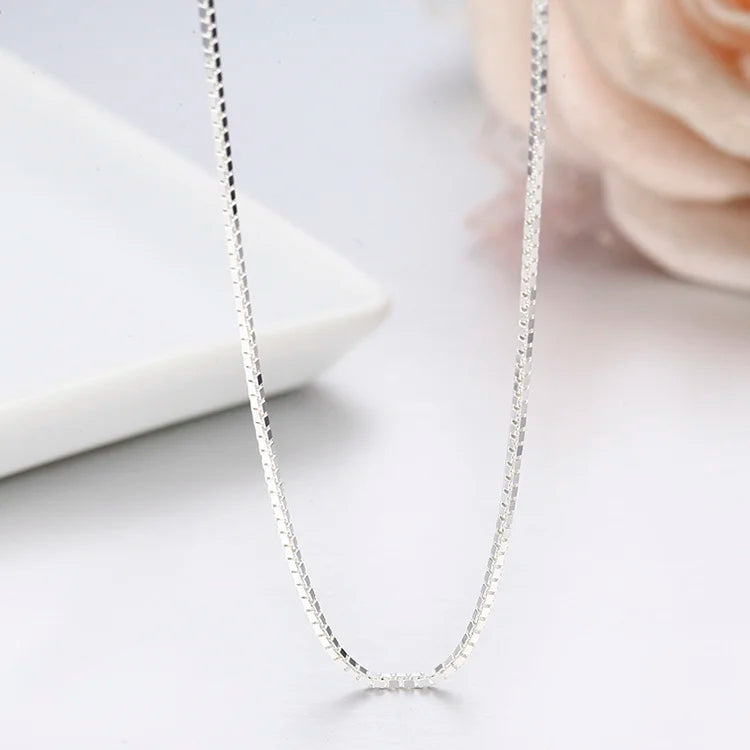 925 Sterling Silver Box Chain Necklace – Thin 1mm Solid Silver Chain for Women, Men & Kids (35–80cm)