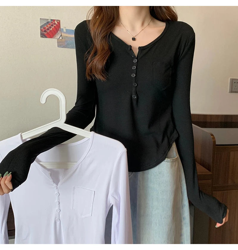 ✨ Plus Size Irregular Hem T-Shirt 👚 Long Sleeve Korean Style Top 🍁 Casual Spring Autumn Commute Wear