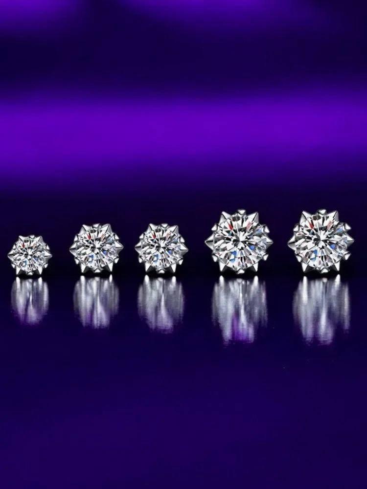 925 Sterling Silver Certified Moissanite Heart Snowflake Earrings | Six Claw Studs for Women | Elegant Piercing Jewelry Gift