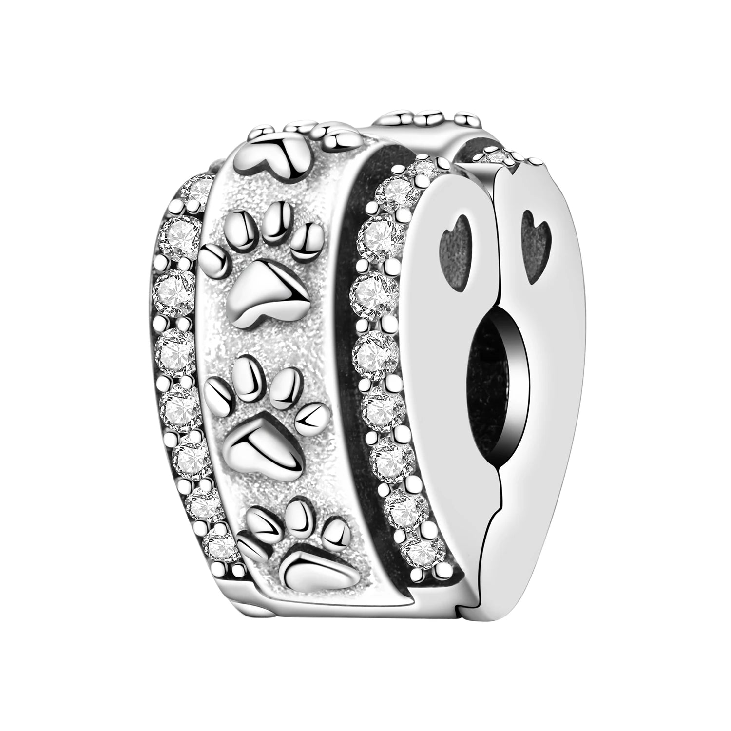 925 Sterling Silver Pave Clip Charms with Safety Chain | Colored Beads Stopper Clasp Fit Original Pandora Bracelet Jewelry