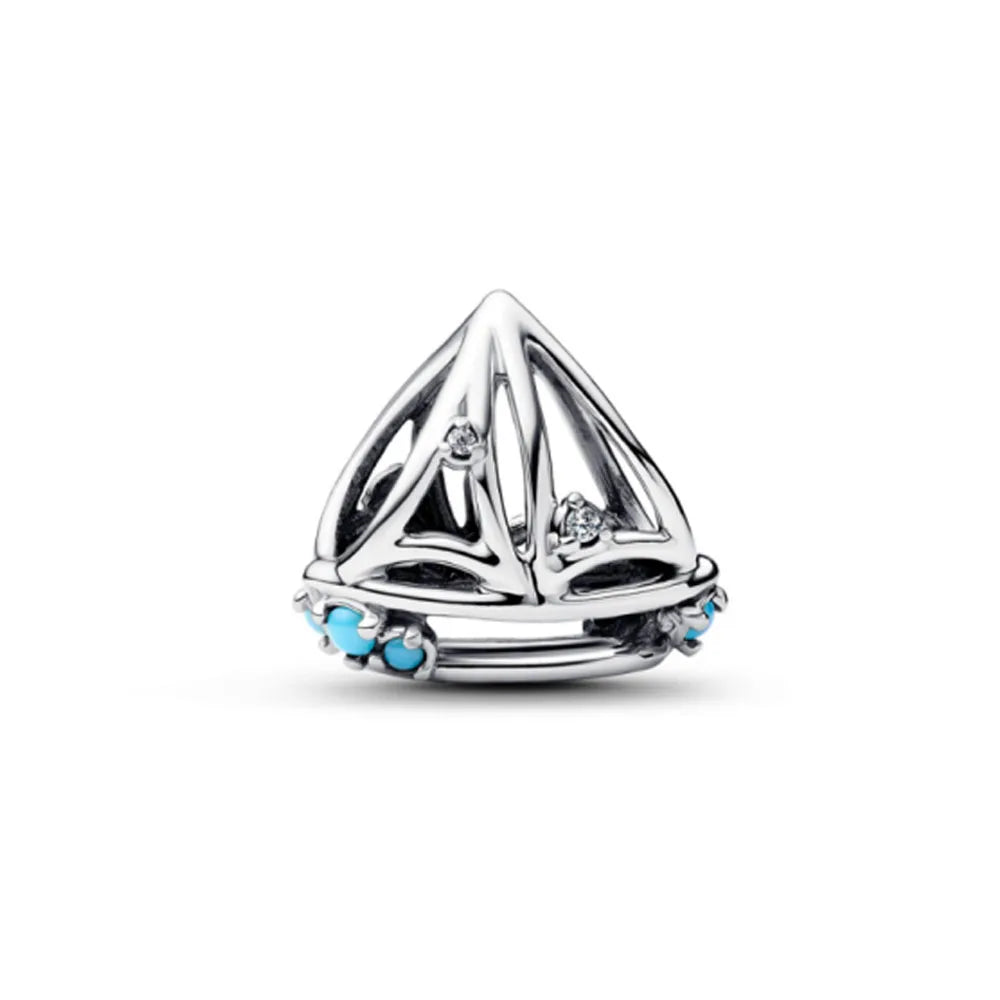 Hot Selling 925 Sterling Silver Blue Heart-Shaped Bead with Feather Pendant | Fit European Original Bracelet DIY Exquisite Jewelry