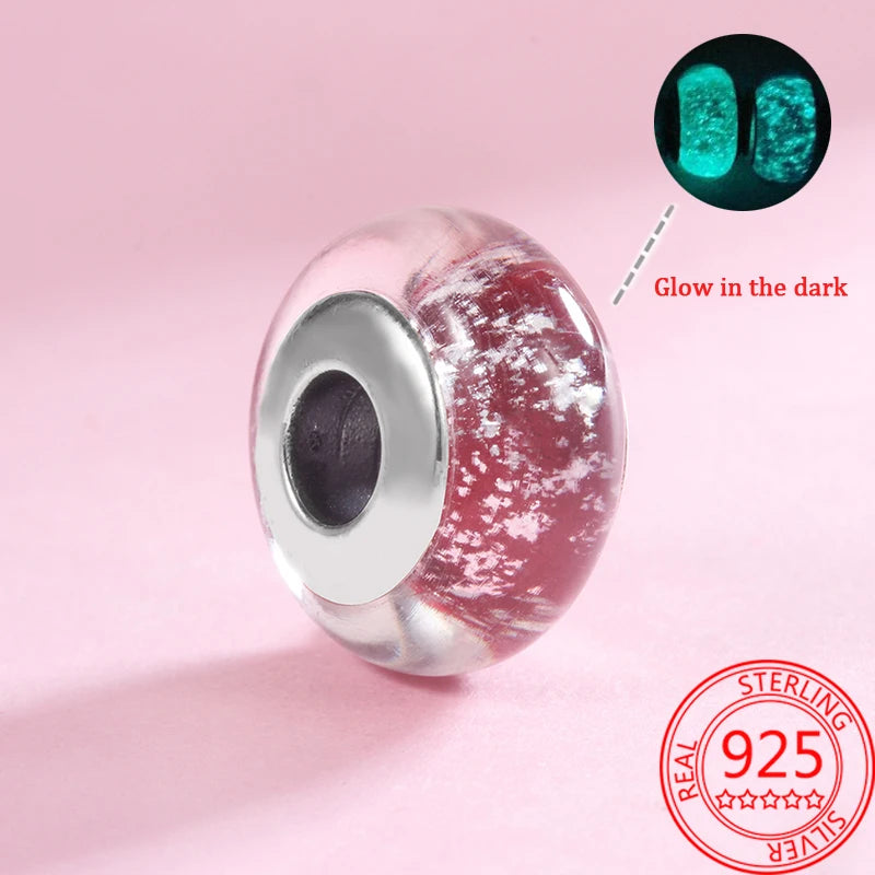 925 Sterling Silver Murano Glass Galaxy & Clover Heart Beads | Fit Pandora Bracelet DIY Jewelry Gift for Mum