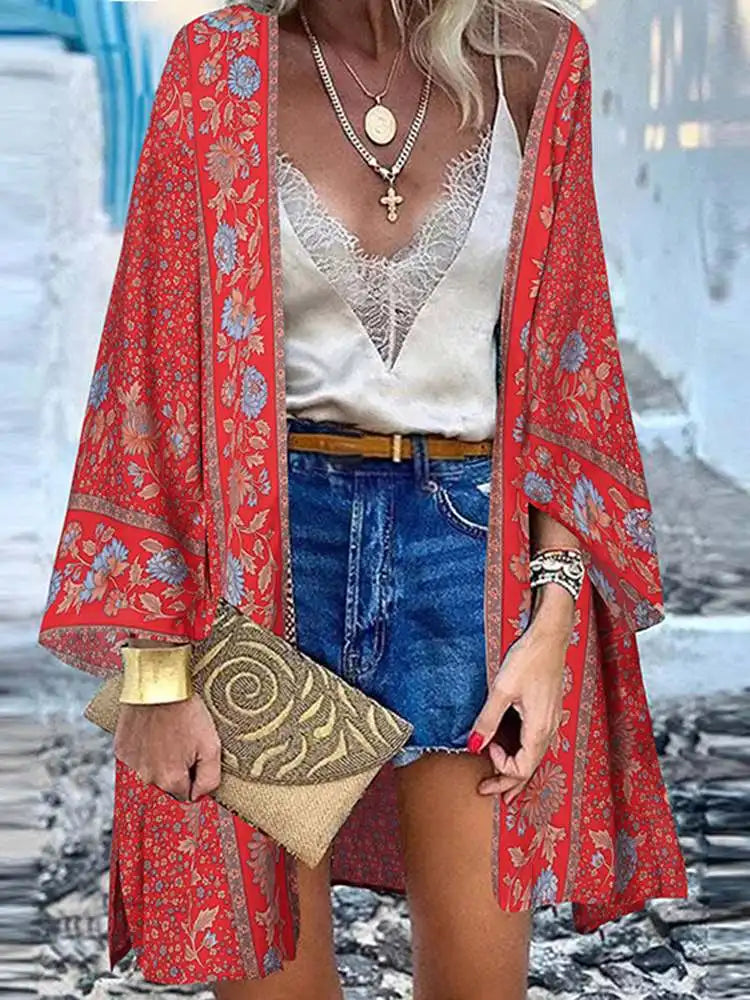 ZANZEA Summer Beach Cardigan Women – Vintage Bohemian Floral Long Sleeve Kimono Cover-Up 🌸🌊
