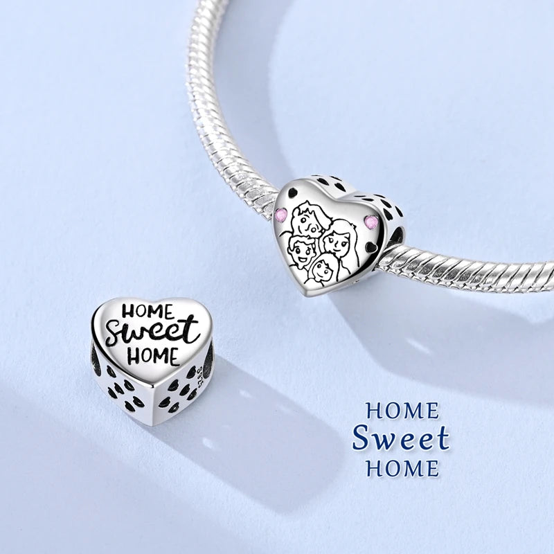 Original 925 Sterling Silver Clip Charm Bead | Round Heart Love Family Charms Fit Bracelet Women DIY Jewelry Gift