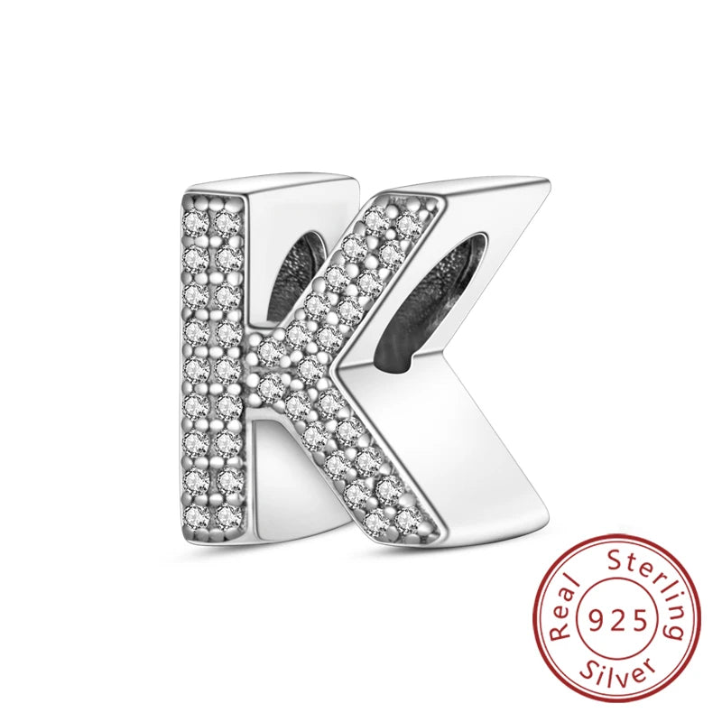 925 Sterling Silver A–Z Alphabet Letter Charms | 26 Letters Beads Fit Original Bracelet DIY Jewelry Making Gift