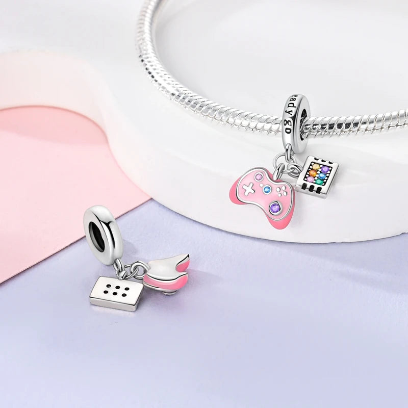 925 Sterling Silver Funny Playable Charms Beads | Smart Watch Tarot Bike Travel Dangle Fit Pandora Bracelet DIY Jewelry