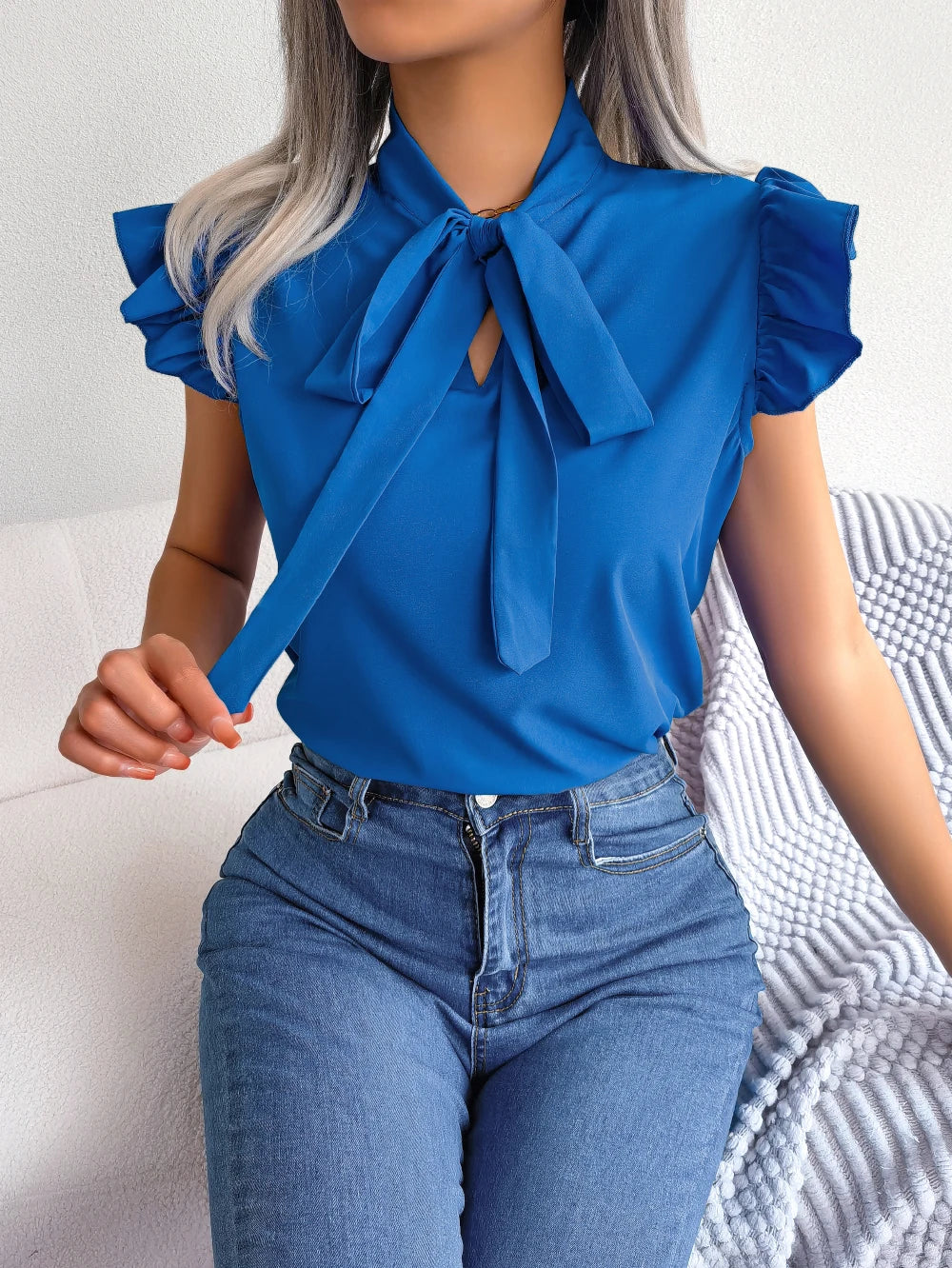 Women’s Summer Bow Ruffle Short Sleeve Chiffon Blouse – Casual Chic Top 👚☀️