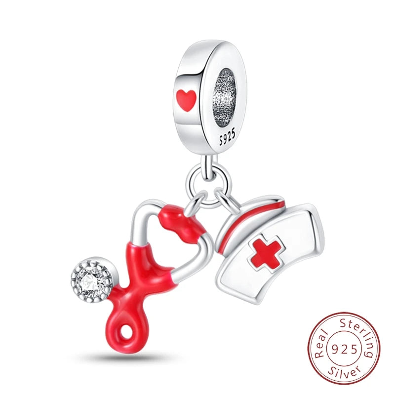 Doctor Nurse 925 Sterling Silver Charms Beads | Original Trendy Medical Pendant for DIY Bracelet Jewelry