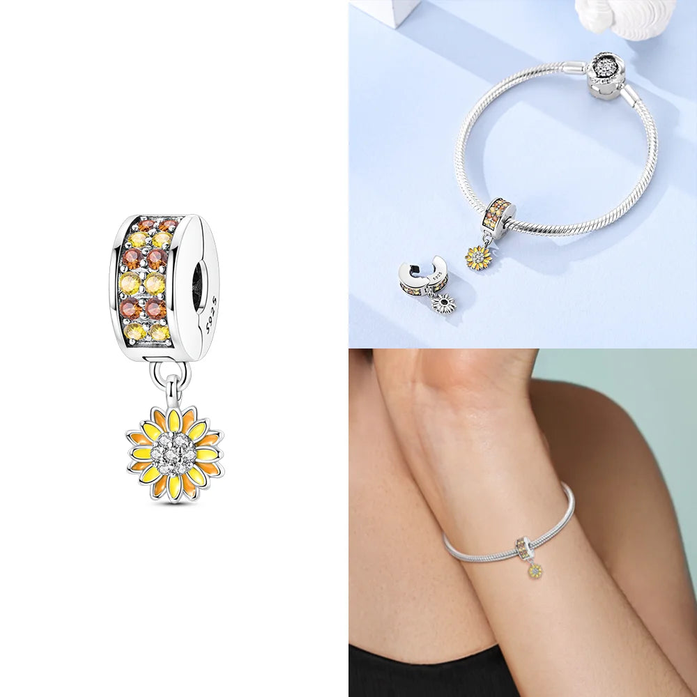 925 Sterling Silver Gold Butterfly Maple Leaf Heart Charms | Fit Original Bracelet Women DIY Jewelry Gift